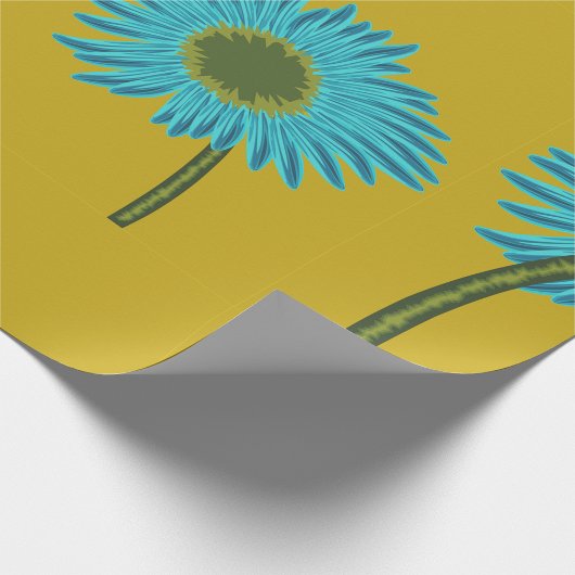 Bold Blue Daisy Art auf Mustard Yellow Background Geschenkpapier