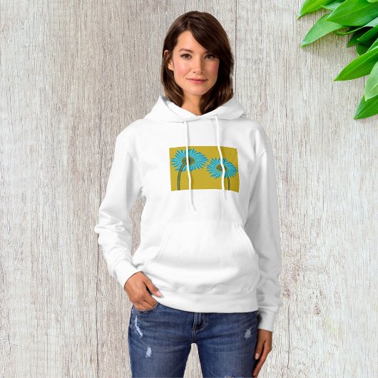 Bold Blue Daisy Art auf Mustard Yellow Background Hoodie