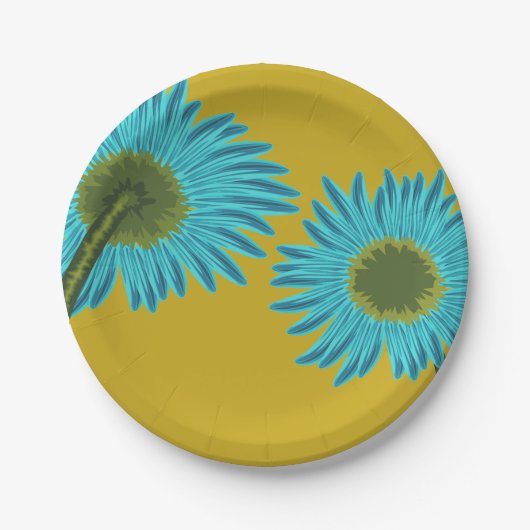 Bold Blue Daisy Art auf Mustard Yellow Background Pappteller (Vorderseite)