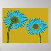 Bold Blue Daisy Art auf Mustard Yellow Background Poster (Vorne)