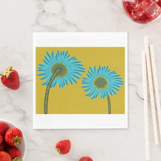 Bold Blue Daisy Art auf Mustard Yellow Background Serviette (Beispiel)