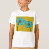 Bold Blue Daisy Art auf Mustard Yellow Background T-Shirt (Vorderseite)