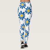 Bold Blue Daisy Floral Print Leggings (Rückseite)