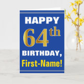 Bold, Blue, Faux Gold 64th Birthday w/ Name Card Karte (Gelbe Blume)