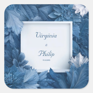Bold Blue Floral Botanical Wedding Quadratischer Aufkleber