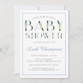 Bold Blue Floral Letters Baby Boy Dusche Einladung (Vorderseite)