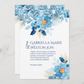 Bold Blue Floral Themed Hochzeit Einladung (Vorne/Hinten)