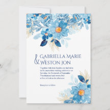 Bold Blue Floral Themed Hochzeit Einladung