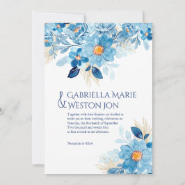 Bold Blue Floral Themed Hochzeit Einladung