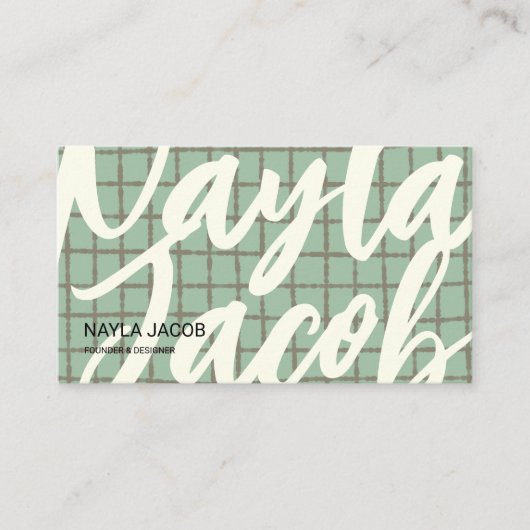 Bold Blue Gray Karo Muster QR Code für Handmade Visitenkarte (Vorderseite)