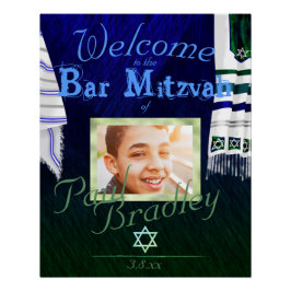 Bold Blue & Green Bar Mitzvah Gebet Tallit Poster