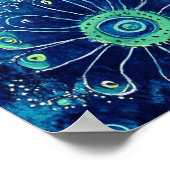 Bold Blue Green Floral Folk Art  Poster (Ecke)