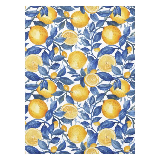 Bold Blue Italian Positano Lemon Tischdecke (Vorderseite)