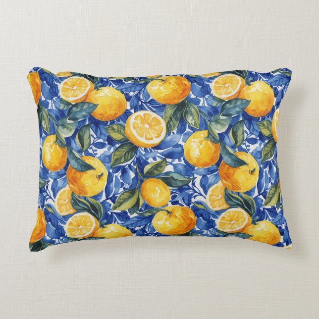 Bold Blue Italy Positano Lemon Dekokissen (Vorderseite)