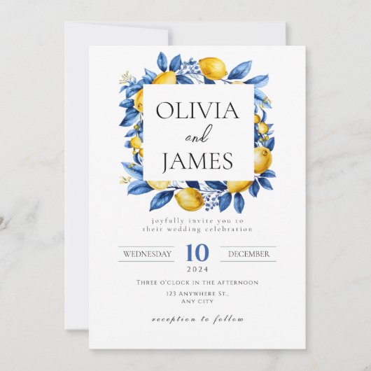 Bold Blue Italy Positano Lemon Einladung (Vorderseite)