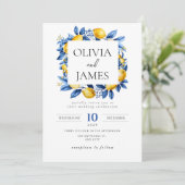 Bold Blue Italy Positano Lemon Einladung (Stehend Vorderseite)