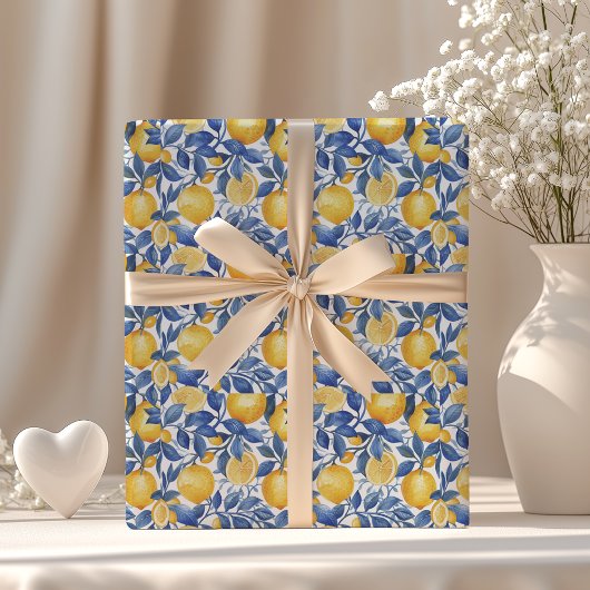 Bold Blue Italy Positano Lemon Geschenkpapier