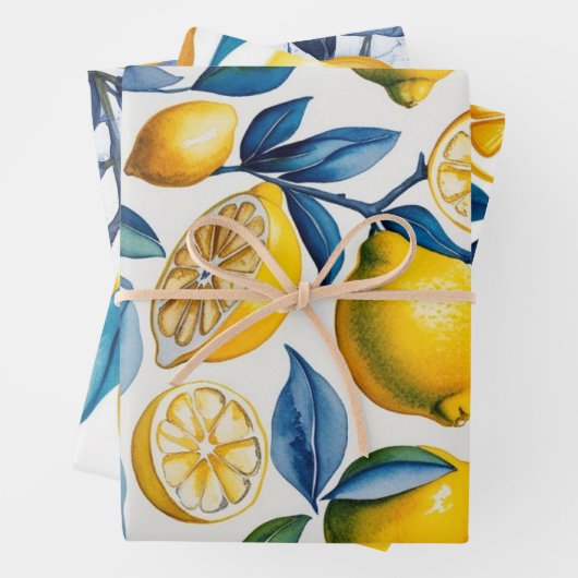Bold Blue Italy Positano Lemon Geschenkpapier Set (Beispiel)