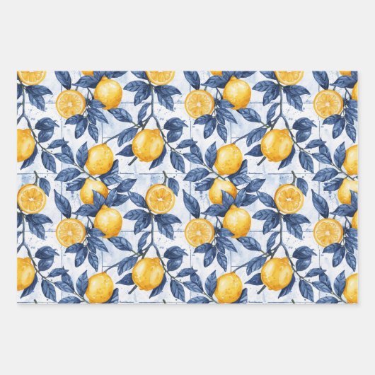 Bold Blue Italy Positano Lemon Geschenkpapier Set (Vorderseite 3)