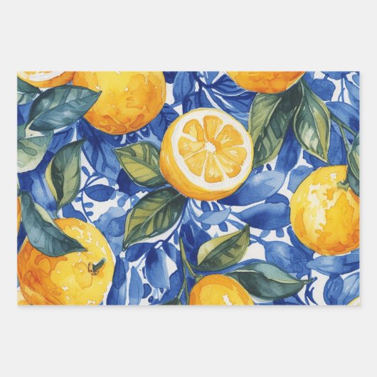Bold Blue Italy Positano Lemon Geschenkpapier Set (Vorderseite 2)