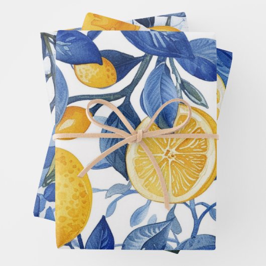 Bold Blue Italy Positano Lemon Geschenkpapier Set (Beispiel)