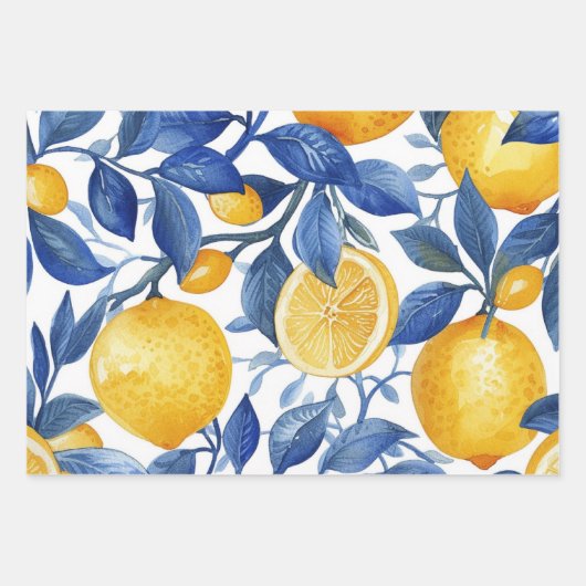 Bold Blue Italy Positano Lemon Geschenkpapier Set (Vorderseite)