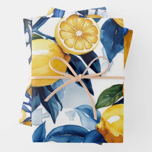 Bold Blue Italy Positano Lemon Geschenkpapier Set (Beispiel)