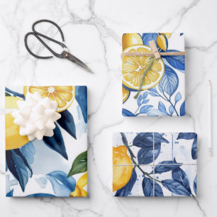 Bold Blue Italy Positano Lemon Geschenkpapier Set