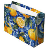 Bold Blue Italy Positano Lemon Große Geschenktüte (Vorderseite Schrägansicht)
