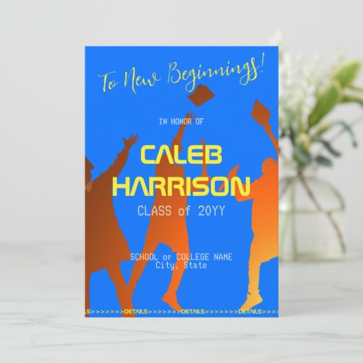 Bold Blue Modern Tech Abschluss Einladung (Stehend Vorderseite)