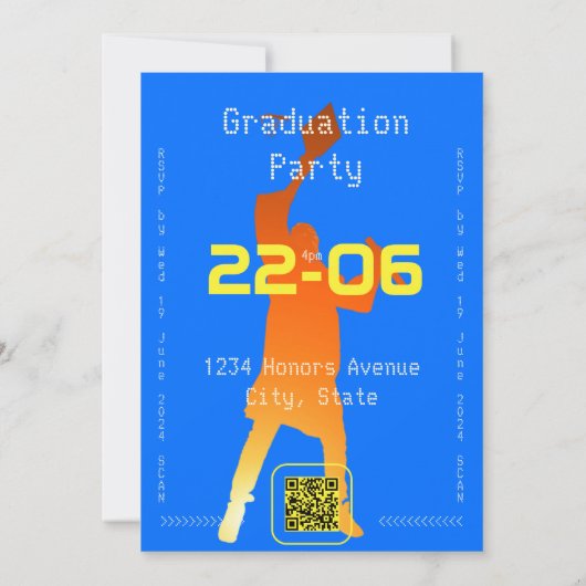 Bold Blue Modern Tech Abschluss Einladung (Rückseite)