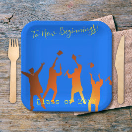 Bold Blue Modern Tech Abschluss Pappteller