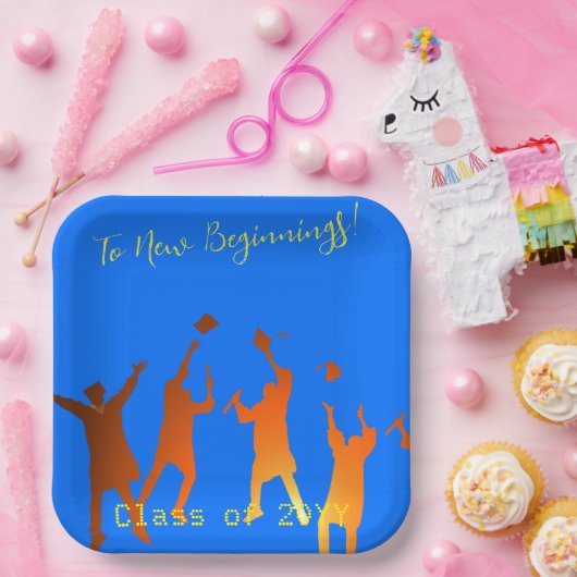 Bold Blue Modern Tech Abschluss Pappteller (Party)