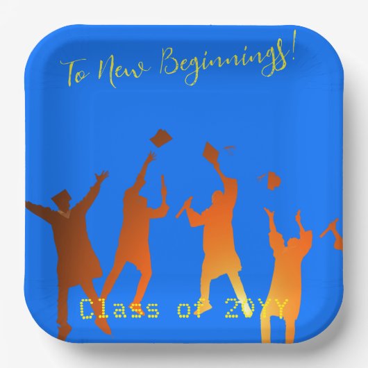 Bold Blue Modern Tech Abschluss Pappteller (Vorderseite)