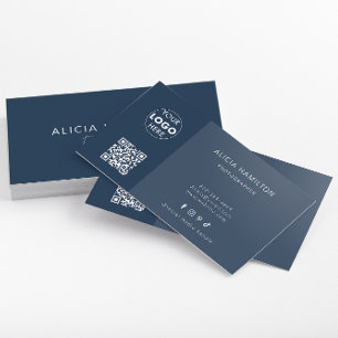 Bold Blue Moderne Visitenkarte QR-Code und Log