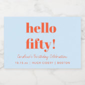 Bold Blue Orange Modern 50th Birthday Custom Mini Schaumweinetikett (Einzelnes Label)