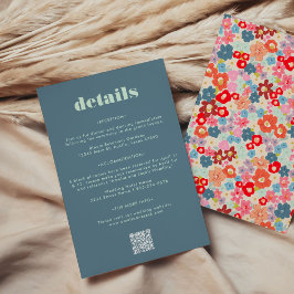 Bold Blue QR Code Wedding Guest Information Card RSVP Karte