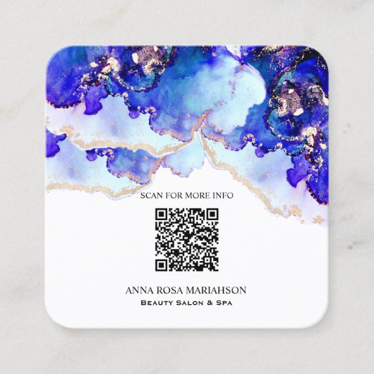 *~* BOLD Blue QR CODE Yummy Gold Gilded AP29 Quadratische Visitenkarte (Vorderseite)