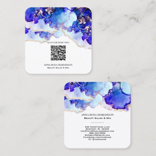 *~* BOLD Blue QR CODE Yummy Gold Gilded AP29 Quadratische Visitenkarte (Vorne/Hinten)