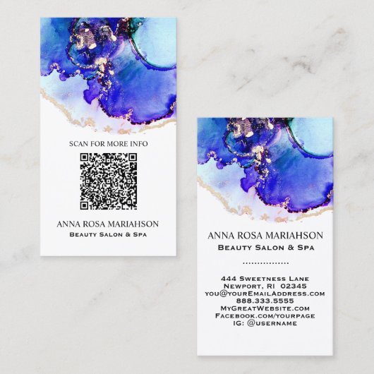 *~* BOLD Blue QR CODE Yummy Gold Gilded AP29 Visitenkarte (Vorne/Hinten)