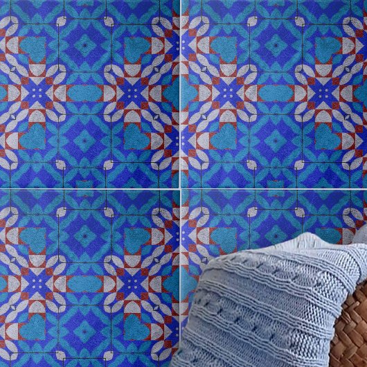 Bold Blue Red White Mosaic Geometric Pattern Fliese