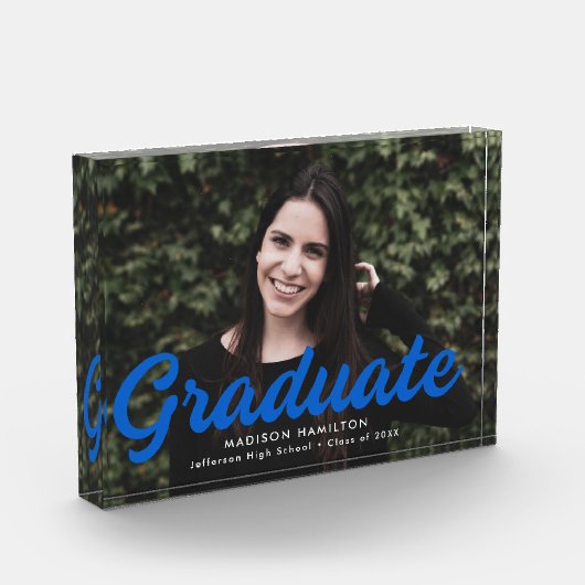 Bold Blue Script-Abschluss Fotoblock (Links)