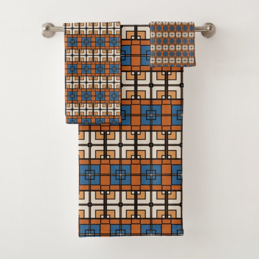 Bold Blue und Terracotta Geometric Badhandtuch Set (Insitu)