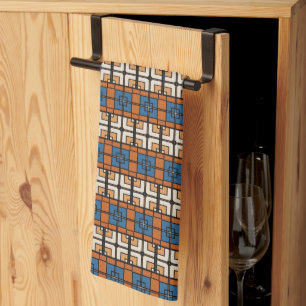 Bold Blue und Terracotta Geometric Geschirrtuch