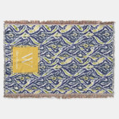 Bold Blue Yellow Abstrakt Classy Ikat Monogram Decke (Vorderseite)