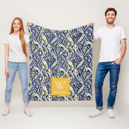 Bold Blue Yellow Abstrakt Classy Ikat Monogram Fleecedecke