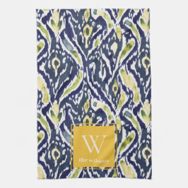 Bold Blue Yellow Abstrakt Classy Ikat Monogram Geschirrtuch