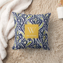 Bold Blue Yellow Abstrakt Classy Ikat Monogram Kissen