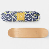 Bold Blue Yellow Abstrakt Classy Ikat Monogram Skateboard (Horizontal)