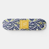 Bold Blue Yellow Abstrakt Classy Ikat Monogram Skateboard (Horizontal)